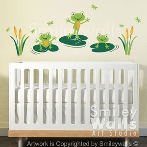 Frogs Wall Decal Froggy Friends and Dragonflies Nursery Wall Decal Bathroom Wall Decal, Frogs Wall Decor, Frogs Nursery Wall Sticker