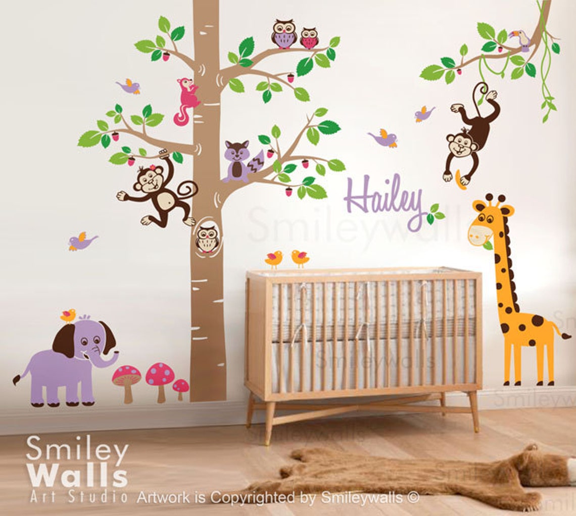 Jungle Animals Safari Tree Decal Children Wall Decal Etsy