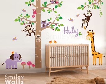 Dschungel Tiere Safari Baum Aufkleber Kinder Wandaufkleber Personalisiert RIESIGES Set KinderZimmer KinderZimmer Sticker Wanddeko Baby aufkleber