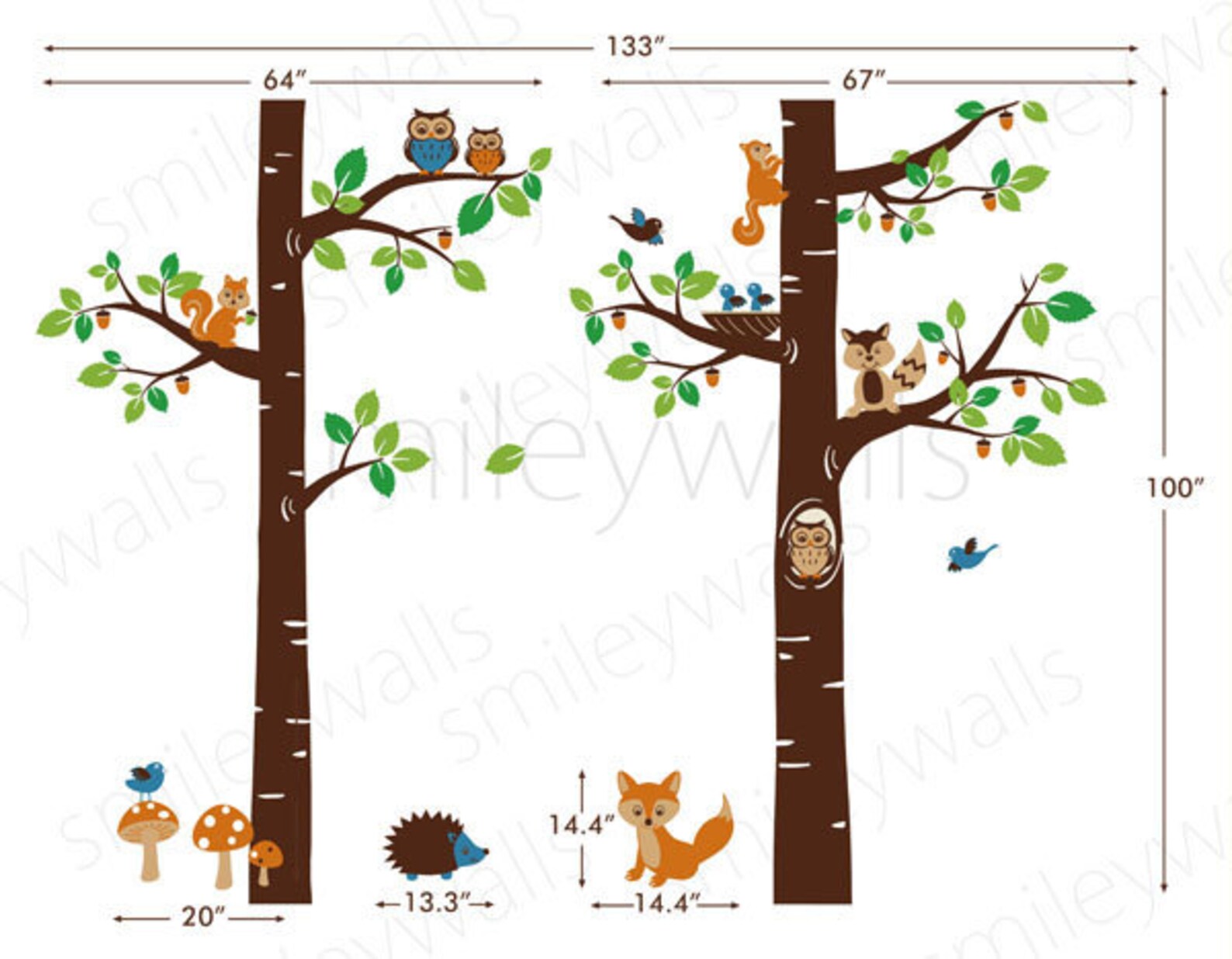 Woodland Wall Decal Forest Animals Wall Decal Tree Tops Etsy
