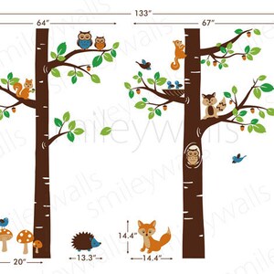 Woodland Wall Decal, Forest Animals wall decal Tree Tops Woodland Critters, Children Nursery Kids Playroom Vinyl Wall Decal Sticker zdjęcie 4