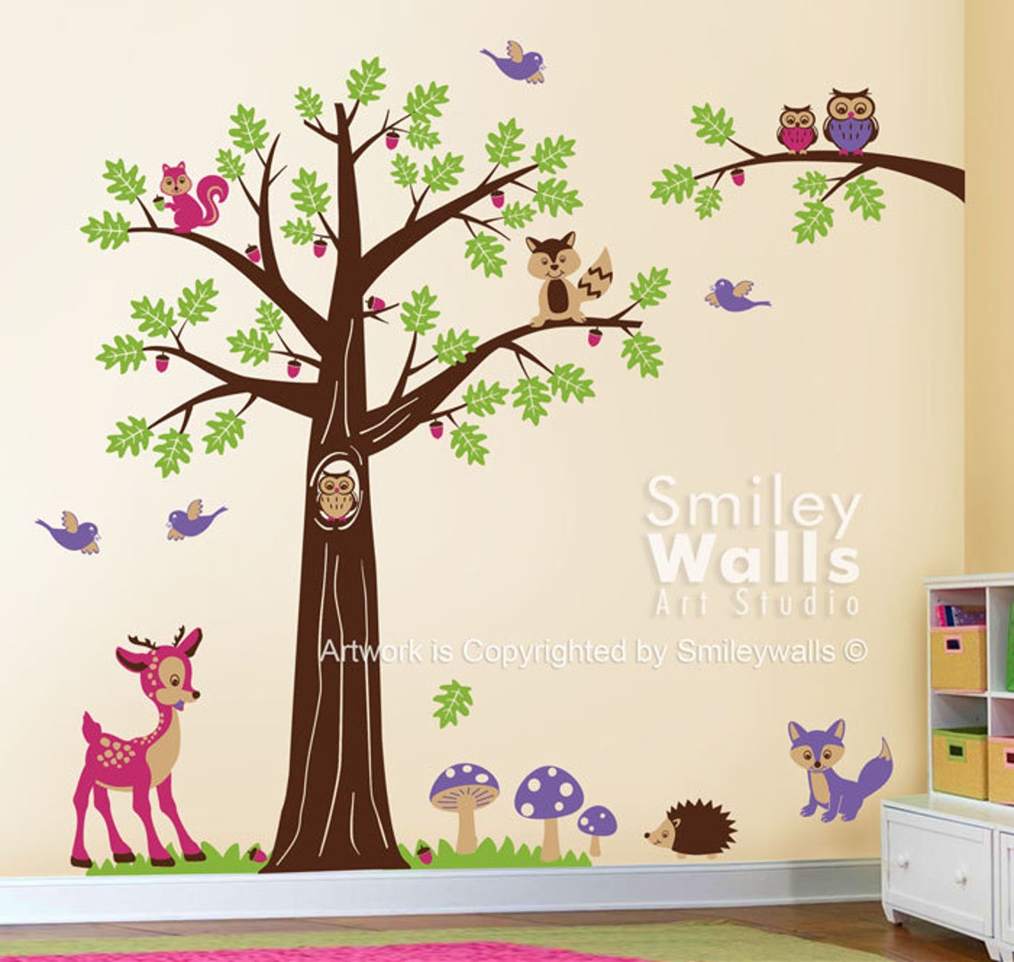 Nursery Wall Decal Woodland Forest Animals Wall Decal Tree - Etsy