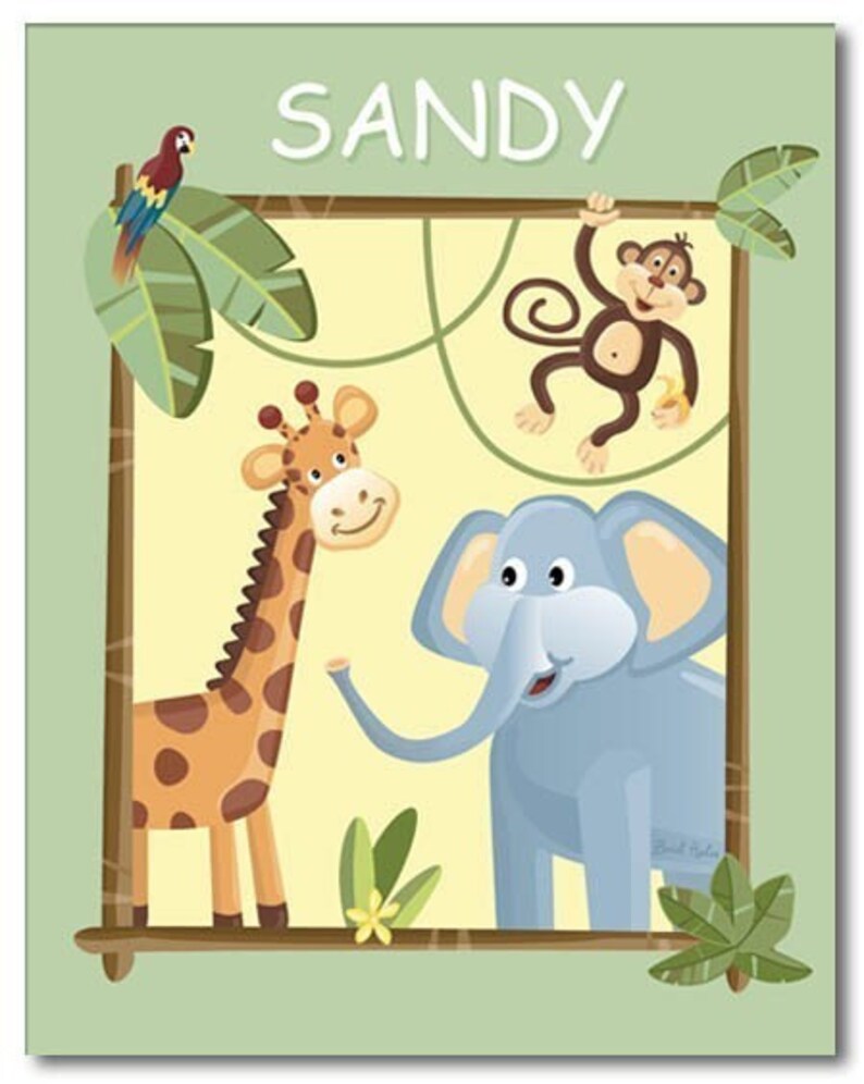 Personalized Jungle Safari Art Print for Kids Nursery Room image 1