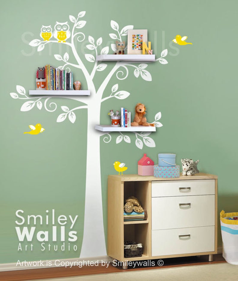 Children Wall Decal Shelf Tree Wall Decal, Tree Wall decal, Shelving Tree Wall Decal, Nursery Decal Wall Sticker, Shelves Tree Decal Sticker image 2