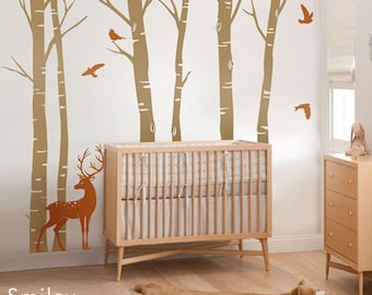 Birch Trees Wall Decal Forest Trees Wall Decal Deer Wall Decal Nature Trees Nursery Wall Decal Baby Room Art Decor Bambi Wall Decal Sticker