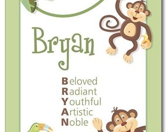 Set of Jungle Monkeys Poem and Boy's Name Wall Art Prints