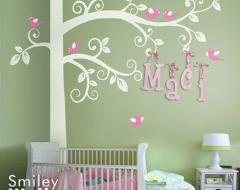 Swirly Tree Wall Decal Huge Swirly Tree with Birds Wall Decal Corner Tree Wall Decal, Kids Wall Decals, Wall Sticker Tree Wall Decal