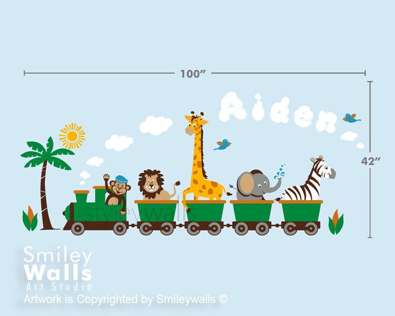 Personalized Safari Train Wall Decal Jungle Animals Train Wall Etsy