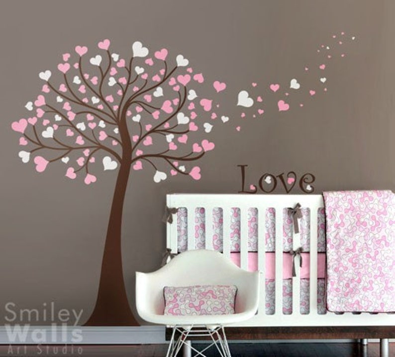 Hearts Wall Decal, Hearts Tree Wall Decal, Love Tree Nursery Wall Decal, Tree with Hearts Wall Decal, Baby Room Tree Decor, Tree Sticker image 3