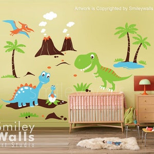 Dinosaurs Wall Decal, Dino Dinosaurs Land HUGE Set Baby Nursery Kids Playroom Vinyl Wall Decal Sticker Decor, Dinosaurs Wall Sticker image 2