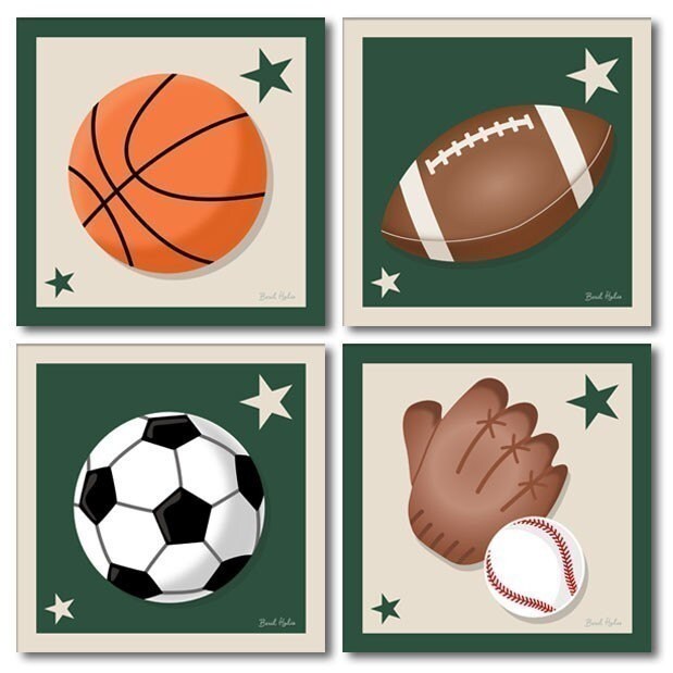 Set of 4 Prints Sports Baseball Football Basketball Soccer Etsy