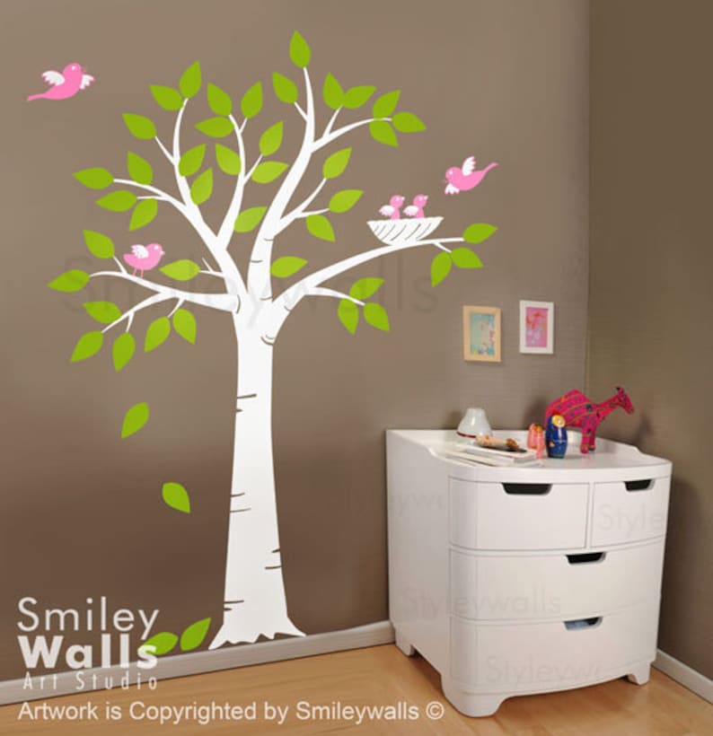 Birds Nest Tree Wall Decal Tree With Bird Nest and Birds Etsy