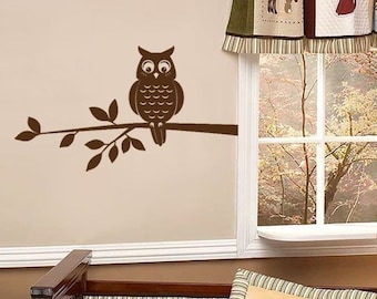 Owl on a Branch Nursery Vinyl Wall Decal, Owl Wall Decal, Owl and Branch Wall Sticker, Owl Branch for Kids Room Decor, Forest Owl Decal