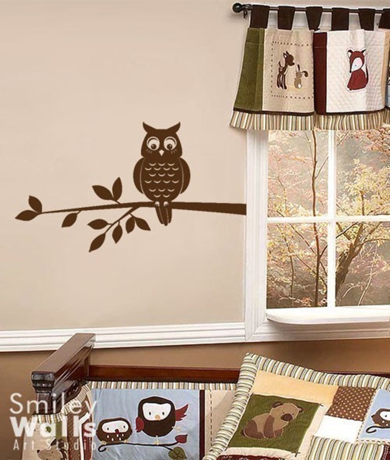 Owl on a Branch Nursery Vinyl Wall Decal, Owl Wall Decal, Owl and ...