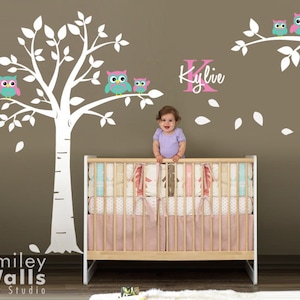 Owls Wall Decal, Nursery Owls Tree Wall Decal, Personalized Wall Decal, Branch Wall decal, Tree Wall decal, Nursery Wall Sticker Baby Room image 1