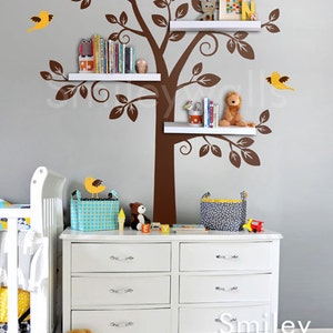 Shelf Tree Wall Decal Tree Wall Decal Shelving Tree Wall Decal Owls Children Wall Decal Nursery Decal Wall Sticker Shelves Tree Decal image 2