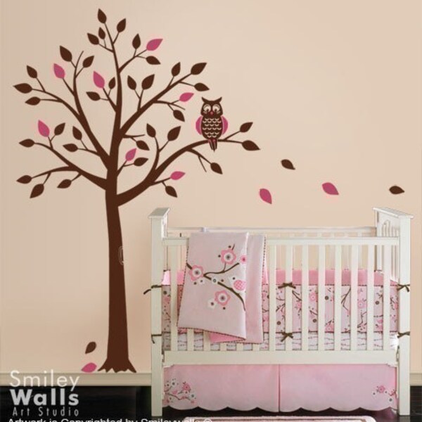 Tree and Cute Owl - Wall Decal for Nursery