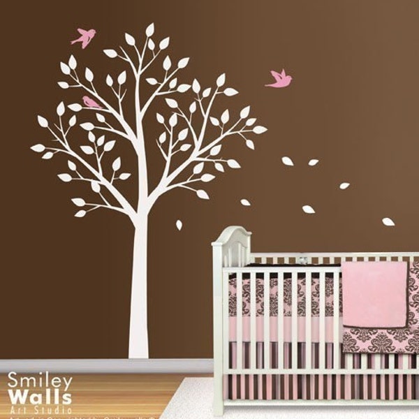 Tree Wall Decal Nursery Wall Decal, Tree and Birds Wall Decal Cute Birds Nursery Kids Vinyl Wall Decal Baby Room Decor,Children Wall Decal