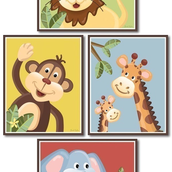 Jungle Safari Art Prints for Nursery Baby Room Set of 4 Nursery Prints - Jungle Jingle Animals Wall Art