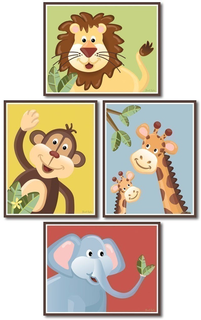 Jungle Safari Art Prints for Nursery Baby Room Set of 4 Nursery Prints Jungle Jingle Animals Wall Art image 1