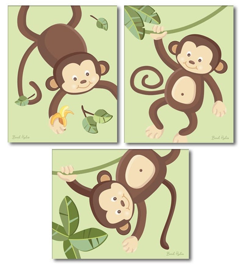 Monkey Prints for Nursery Monkeys Wall Art Nursery Wall Decor Etsy
