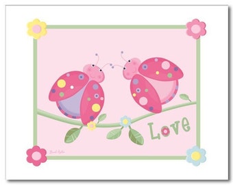 Nursery wall art stampa ragazze AMORE COCCINELLE FIORI