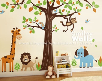 Jungle Animals Wall Decal HUGE Set, Safari Animals Wall Decal,  Nursery Kids Playroom Vinyl Wall Decal Sticker, Jungle Wall Decal
