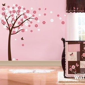 Cherry Blossom Tree Wall Decal, Blooming Cherry Tree with Butterflies, Flowers Tree, Kids Baby Nursery Room Decor, Tree Wall Decal Sticker image 3