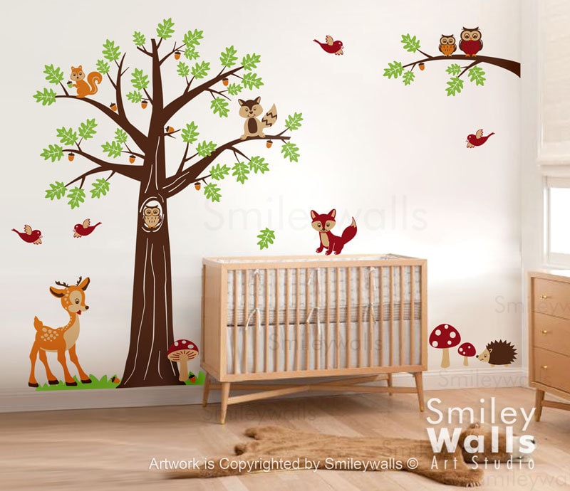 Nursery Wall Decal Woodland Forest Animals Wall Decal Tree - Etsy