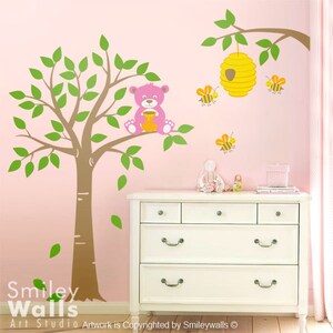 Honey Bear and Bees Wall Decal Tree Wall Decal Nursery Kids Wall Decal Bear Wall Decal Bees Wall Decal Bee Hive Bees Wall Decor image 3