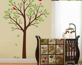 Tree and Birds Wall Decal, Tree Wall Decal, Forest Trees Wall Decal Nursery Kids Vinyl Wall Decal Spring Trees Decal Nursery Wall Decal