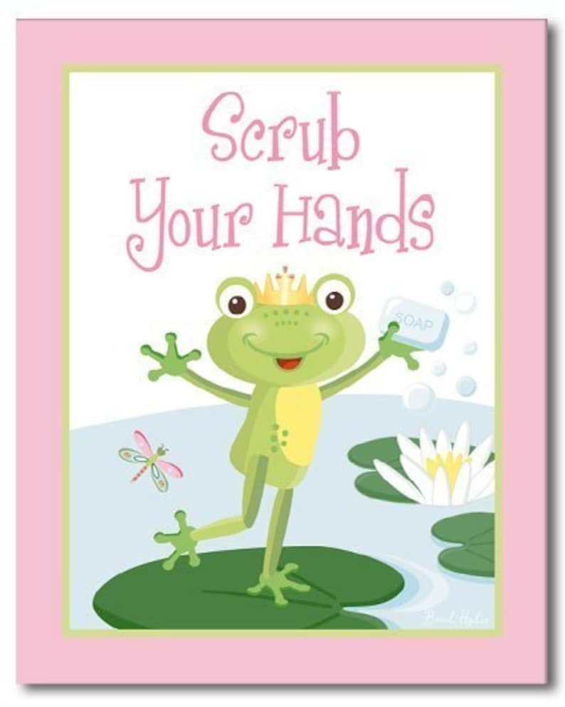 Pink Froggy Frog Set Of 3 Kid's Bathroom Prints | Etsy