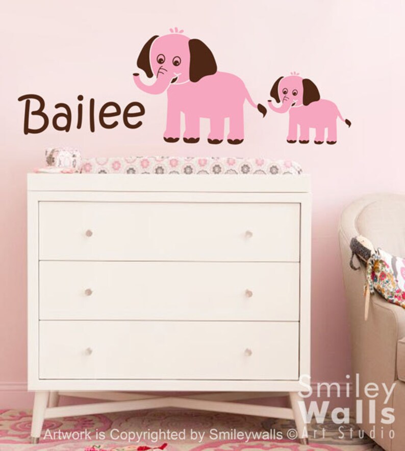 Elephants Wall Decal Custom Name Decal Mother and Baby Etsy