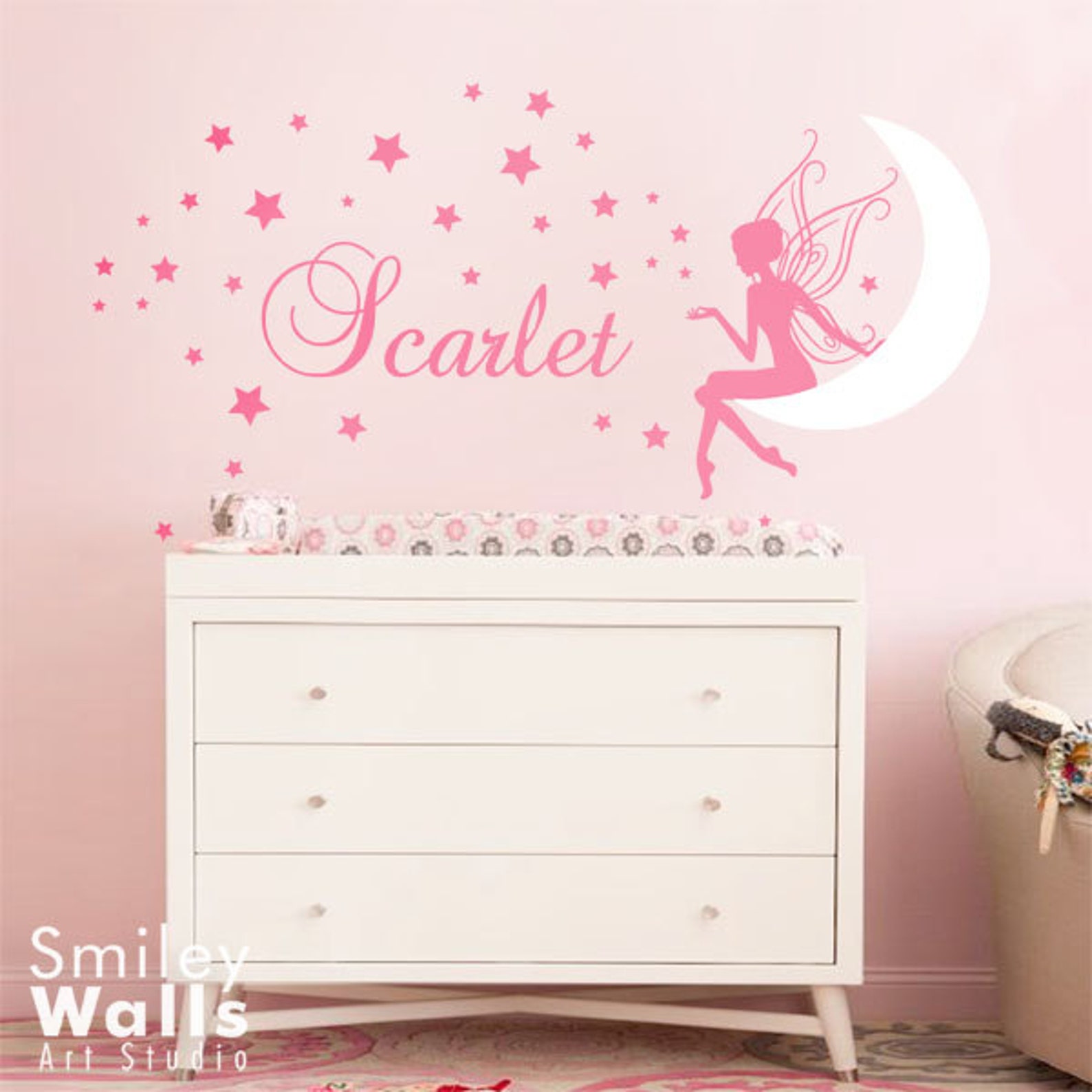 Fairy Wall Decal, Fairy Wall Sticker for Nursery, Fairy Stars and Moon ...