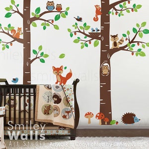 Woodland Wall Decal, Forest Animals wall decal Tree Tops Woodland Critters, Children Nursery Kids Playroom Vinyl Wall Decal Sticker zdjęcie 3