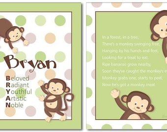 Monkey Prints Monkey Wall Art Room Decor Set of 2 Pop Monkeys Poem and name wall art prints