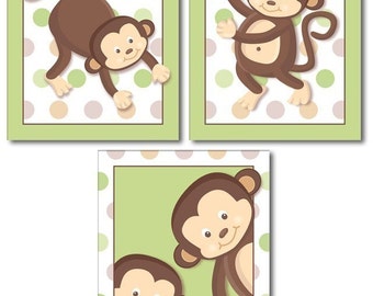 Monkeys Prints for Nursery, Monkeys Wall Art, Nursery Wall Art Set of 3 Pop Monkeys, Monkeys Nursery Decor Art Prints, Kids Room Wall Art