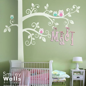 Huge Swirly Tree with Owls Wall Decal Corner Tree, Tree Wall Decal, Kids Wall Decals Wall Sticker Tree Wall Decal, Owls Wall Decal