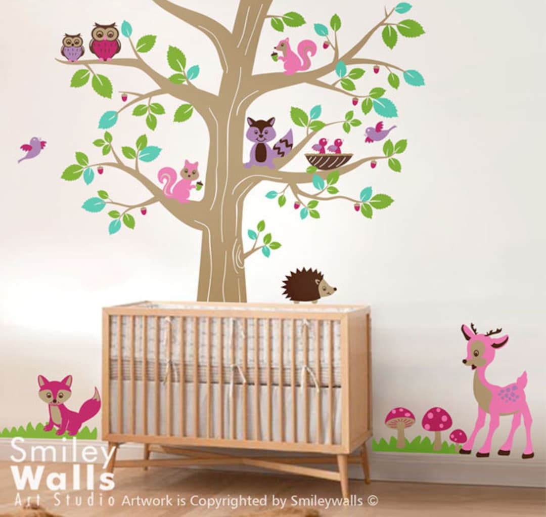 Woodland Animals Wall Decal, Forest Tree and Animals Wall Decal Sticker ...