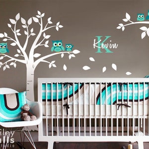 Owls Wall Decal, Nursery Owls Tree Wall Decal, Personalized Wall Decal, Branch Wall decal, Tree Wall decal, Nursery Wall Sticker Baby Room image 2