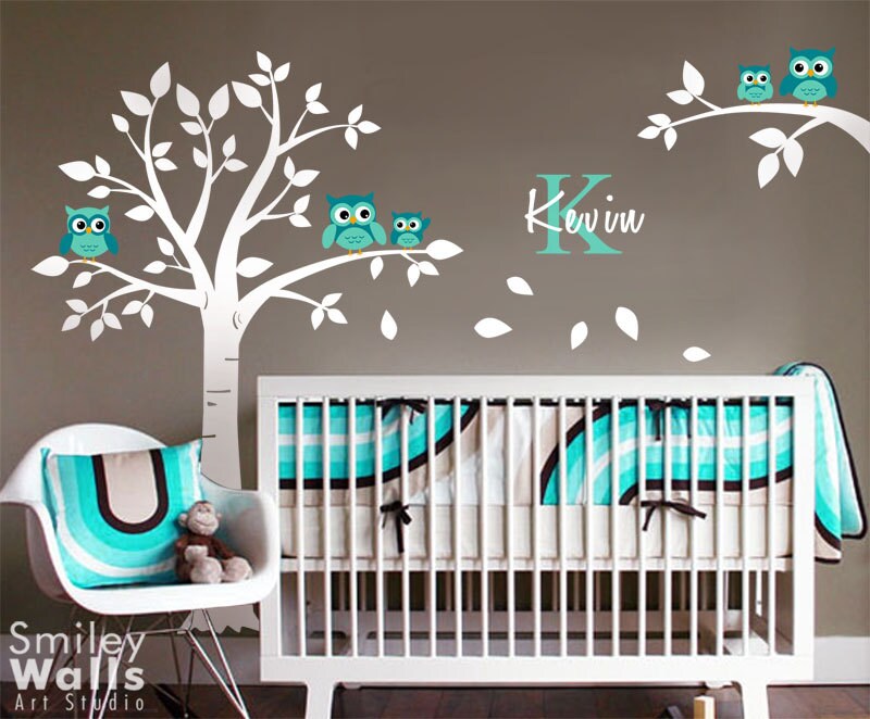 owls tree wall decal owl wall decal nursery wall sticker | etsy