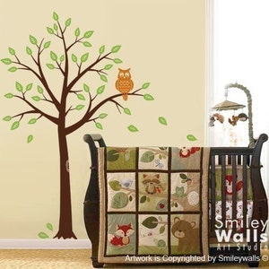 Tree and Owl Nursery Vinyl Wall Decal image 1