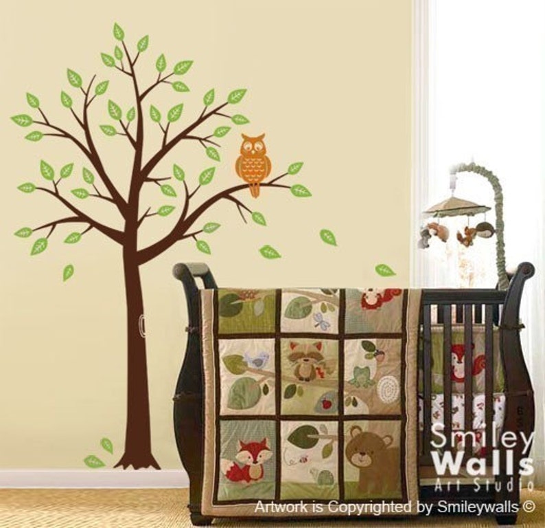 Tree and Owl Nursery Vinyl Wall Decal image 1