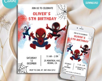 Invitación de cumpleaños de Spiderman editable / Plantilla Canva para fiesta infantil (Digital)