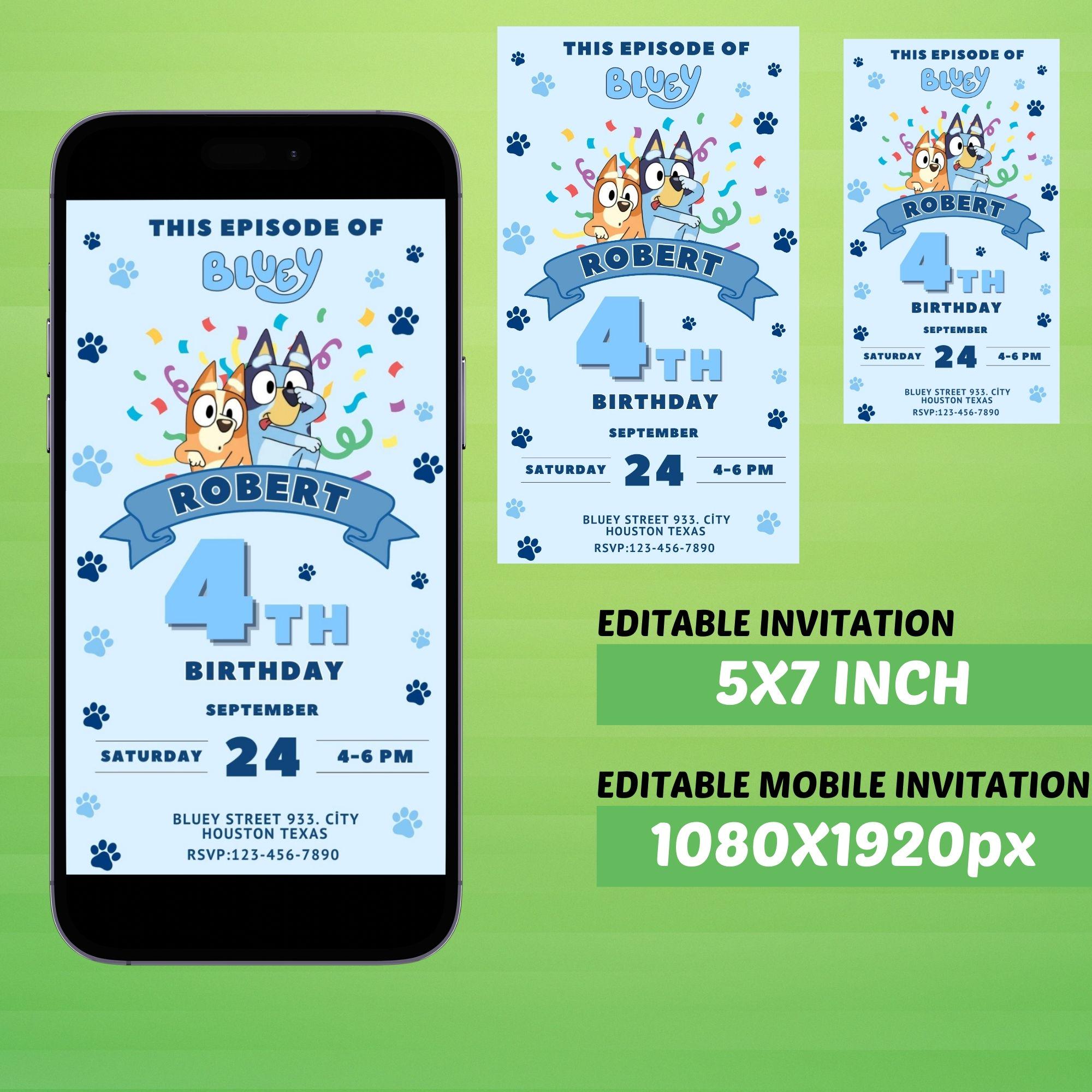 Bluey Birthday Editable Template + Mobile