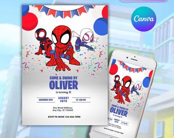 Spiderman Birthday Invitation, Animated Kids Party Invite (Digital)