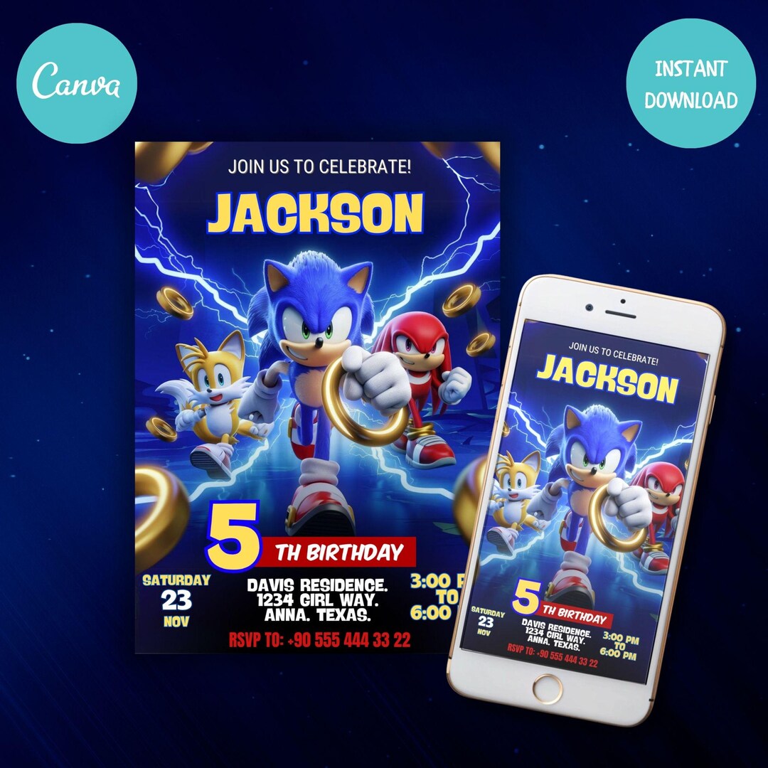 Sonic Birthday Invitation | Printable Birthday Party Invitations ...