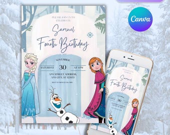 Frozen Elsa Birthday Invitation, Winter Snow Theme (Editable Template Instant Download)