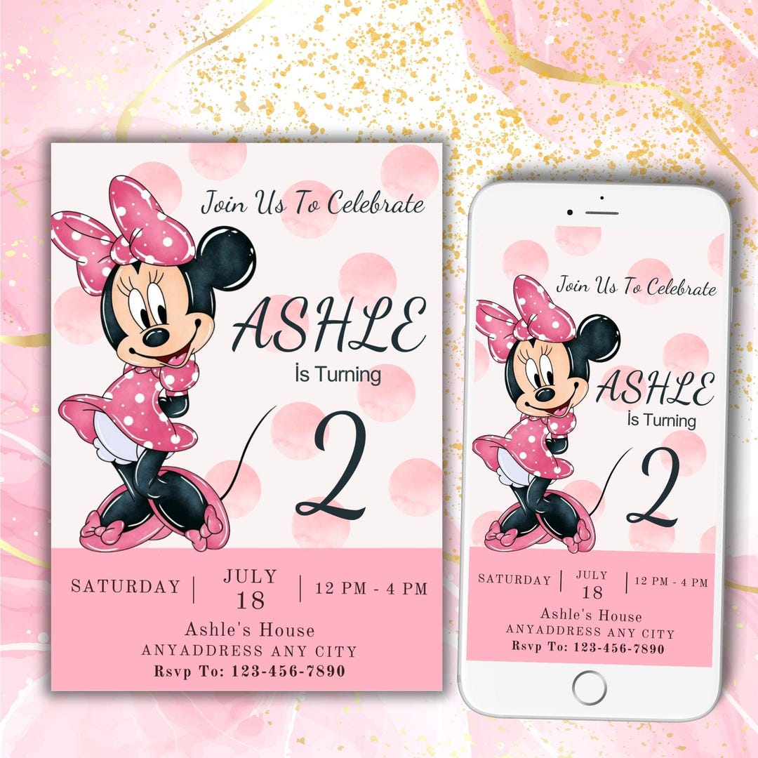 Minnie Mouse Birthday Invitation | Pink Polka Dot (editable Canva ...