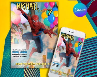 Invitación de cumpleaños de Spiderman editable / Plantilla Canva (Descarga digital)